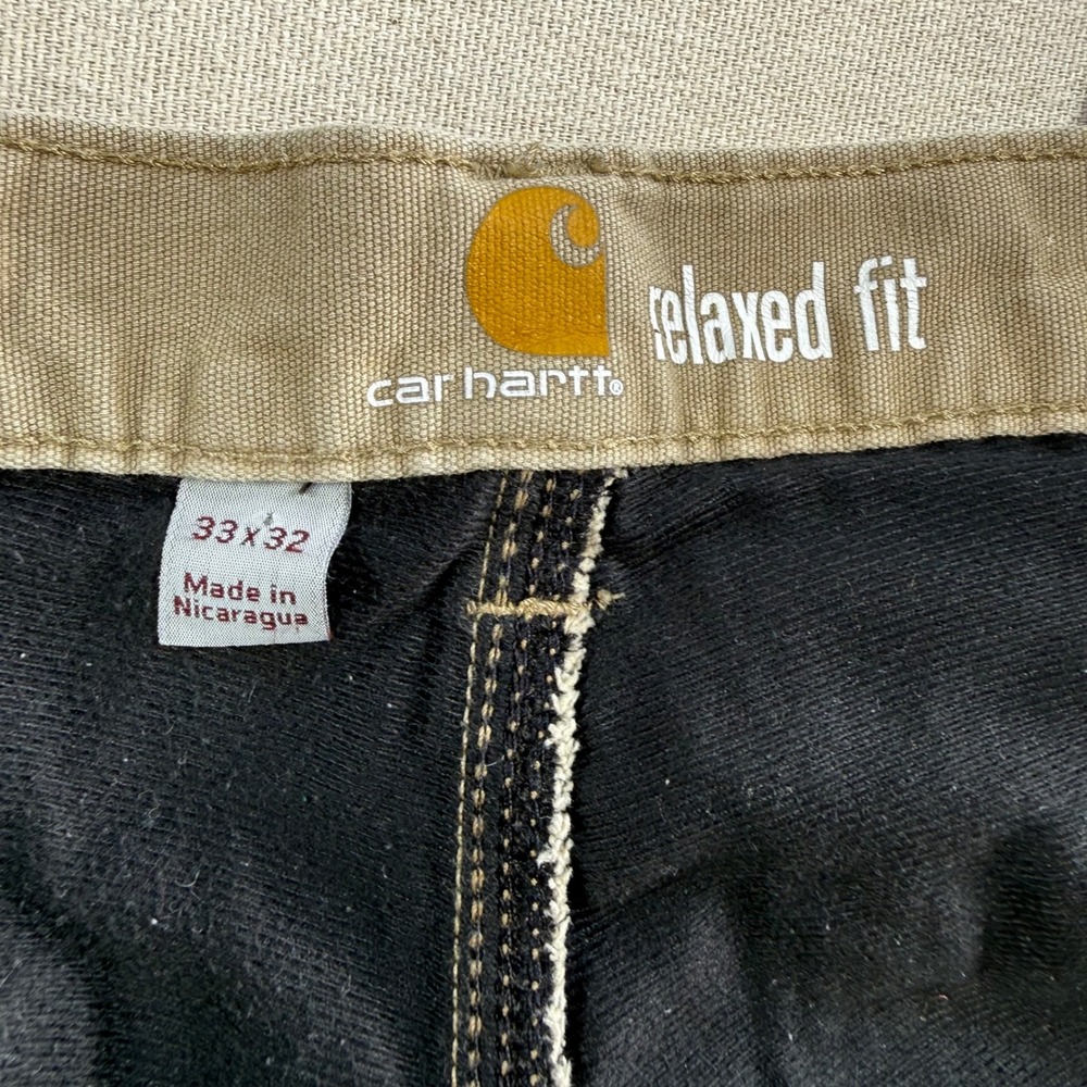Carhartt 33 x 32 Relaxed Fit Lined Warm Canvas Pants Tan Stained and Snagged